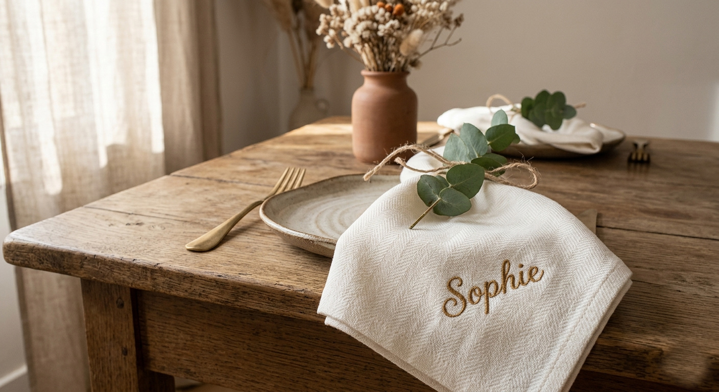 serviette brodée boheme